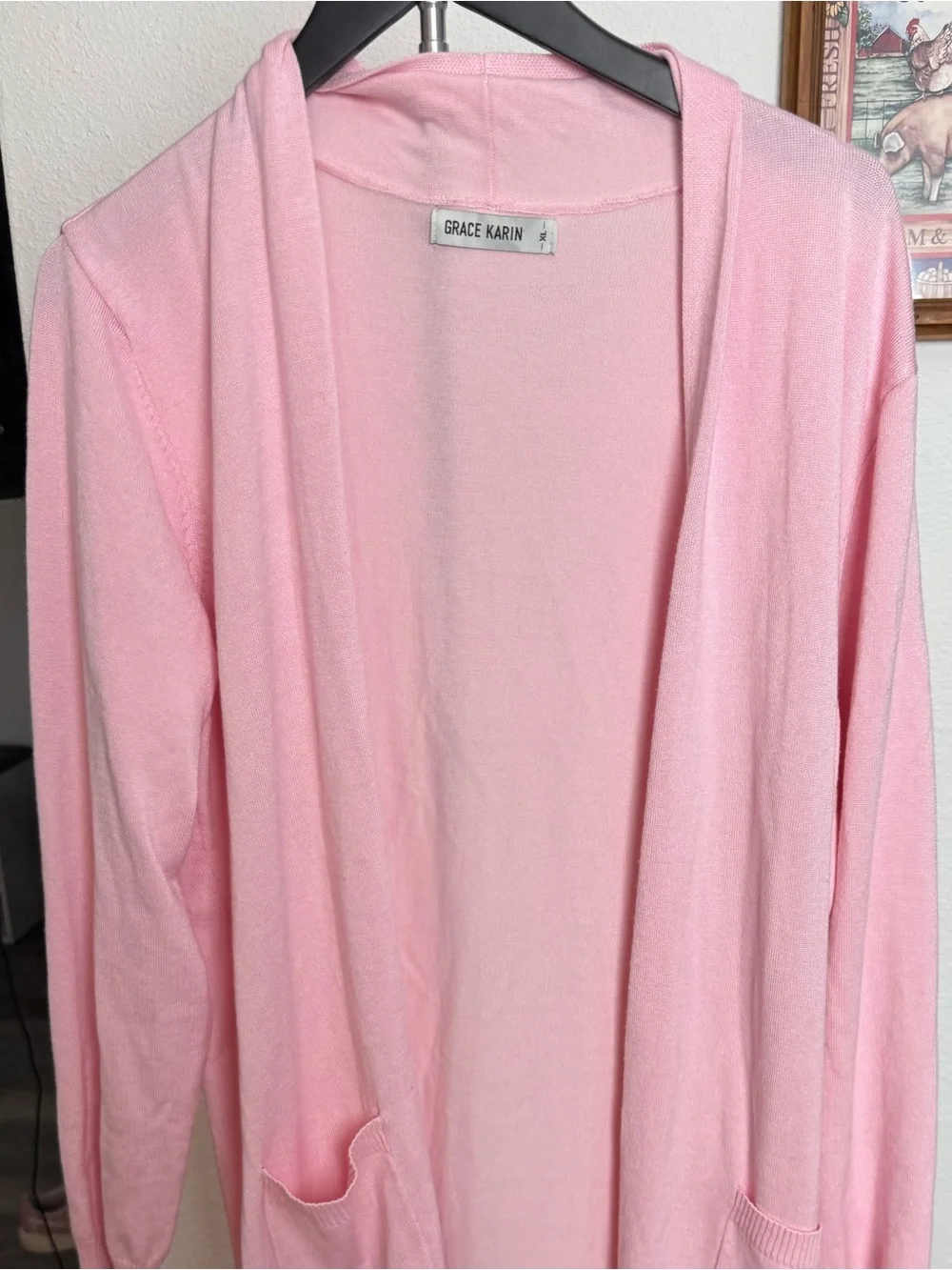 Grace Karin Women's Light Pink Open-Front Cardigan Sweater extra long